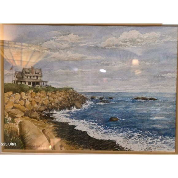 Framed Coastal Watercolor Landscape Painting By Ballman - Picture 1 of 7
